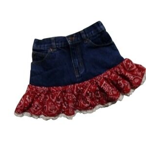 Kiddie Korral Girls Denim Skirt‎ Size 6 Red Bandana Ruffle Western